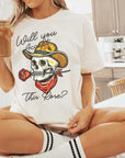 Cowboy Skeleton Lovers Tee, Comfort Colors Oversized Graphic T-Shirt, Skull With Rose, Western Graphic Tshirt