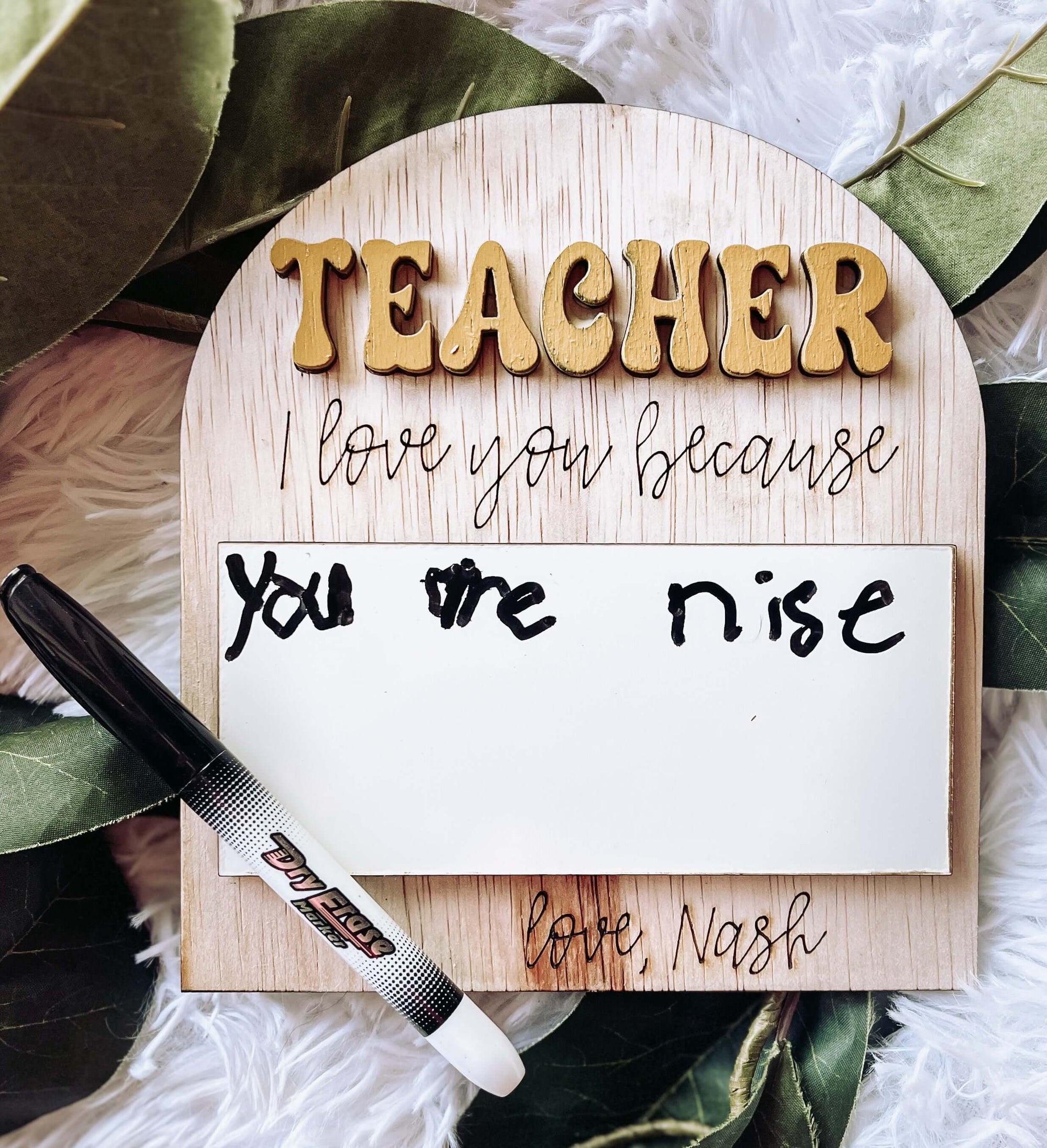 "Love you because you're the best" teacher-themed custom magnet gift