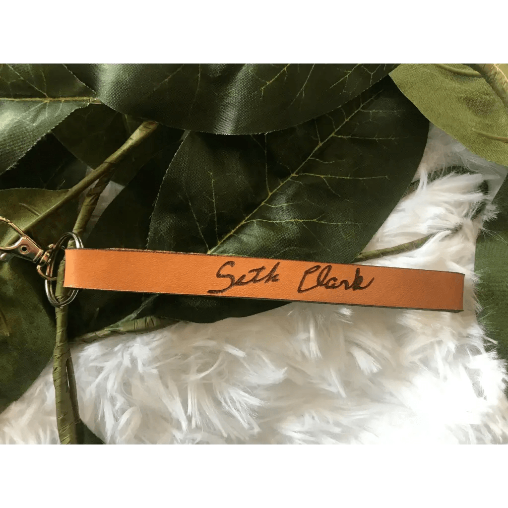 Engraved Leather Custom Handwriting Keychain Engraved Leather Custom Handwriting Keychain, Personalized Gifts Fancy Front Porch