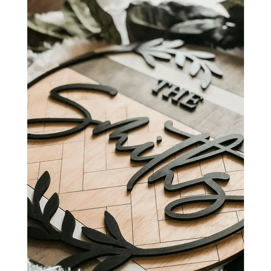Herringbone 3D Family Name Sign, Natural Wood Sign - Fancy Front Porch
