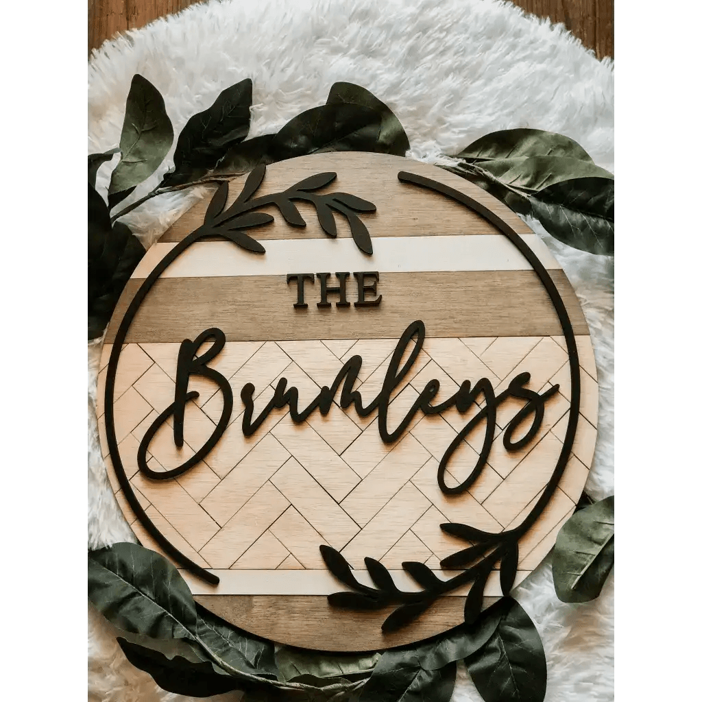 Herringbone 3D Family Name Sign, Natural Wood Sign - Fancy Front Porch