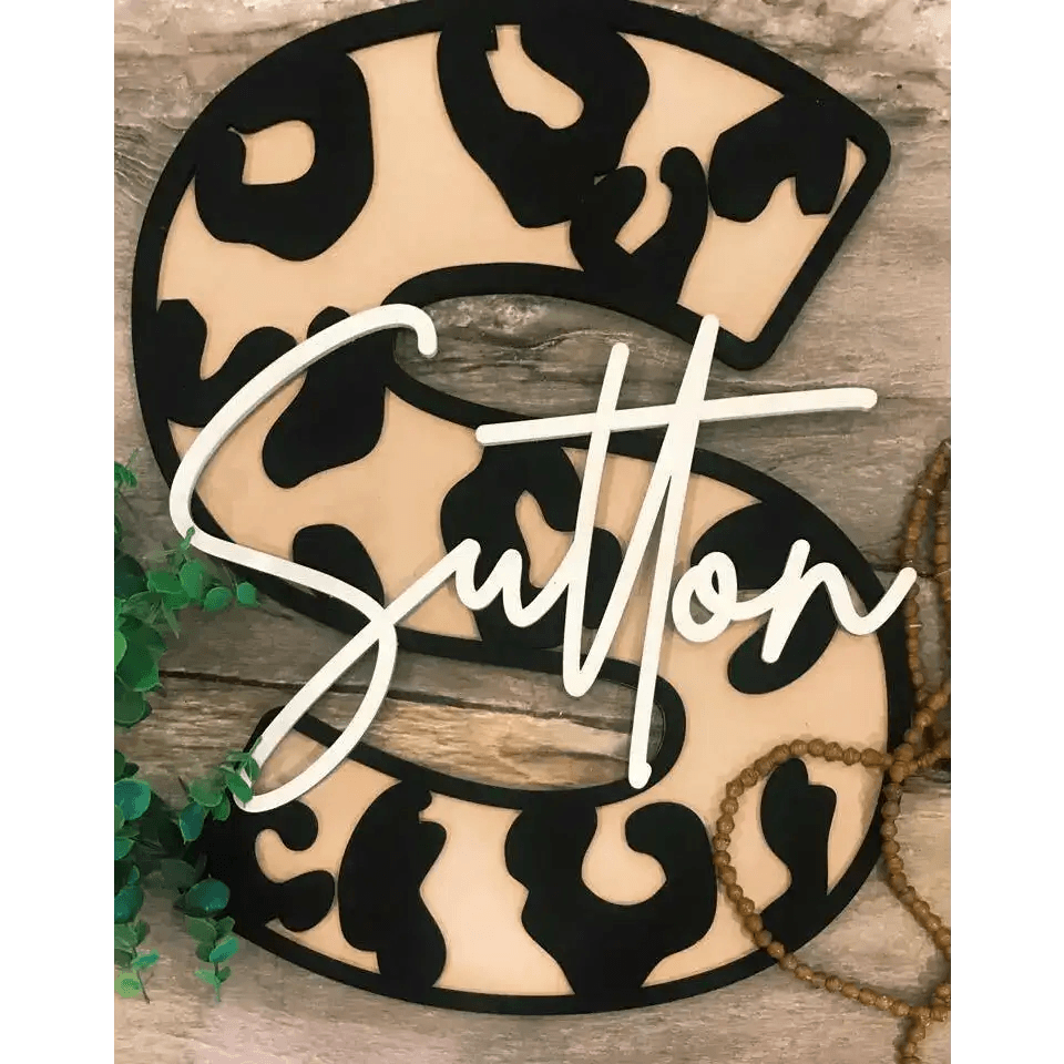Leopard Print Family Name Sign, 3D Wooden Name Sign Leopard Print Family Name Sign, 3D Wooden Name Sign Fancy Front Porch