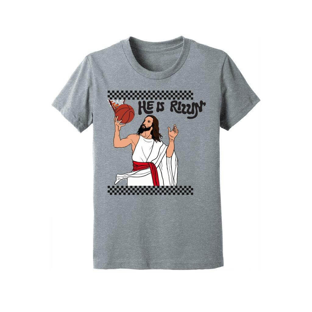 &quot;He Is Rizzin&quot; Jesus Basketball Tee for Kids - Fancy Front Porch - Fancy Front Porch